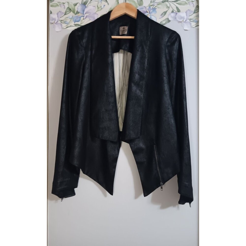 SW3 Bespoke Black Faux Leather Punk Rock Small Metal Casual Party Jacket